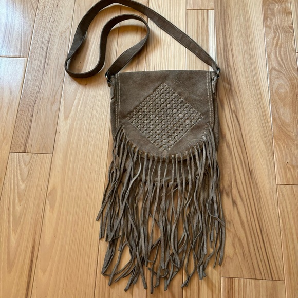 Vintage Handbags - Vintage Y2K Alternative Suede Fringe Accent Crossbody Bag